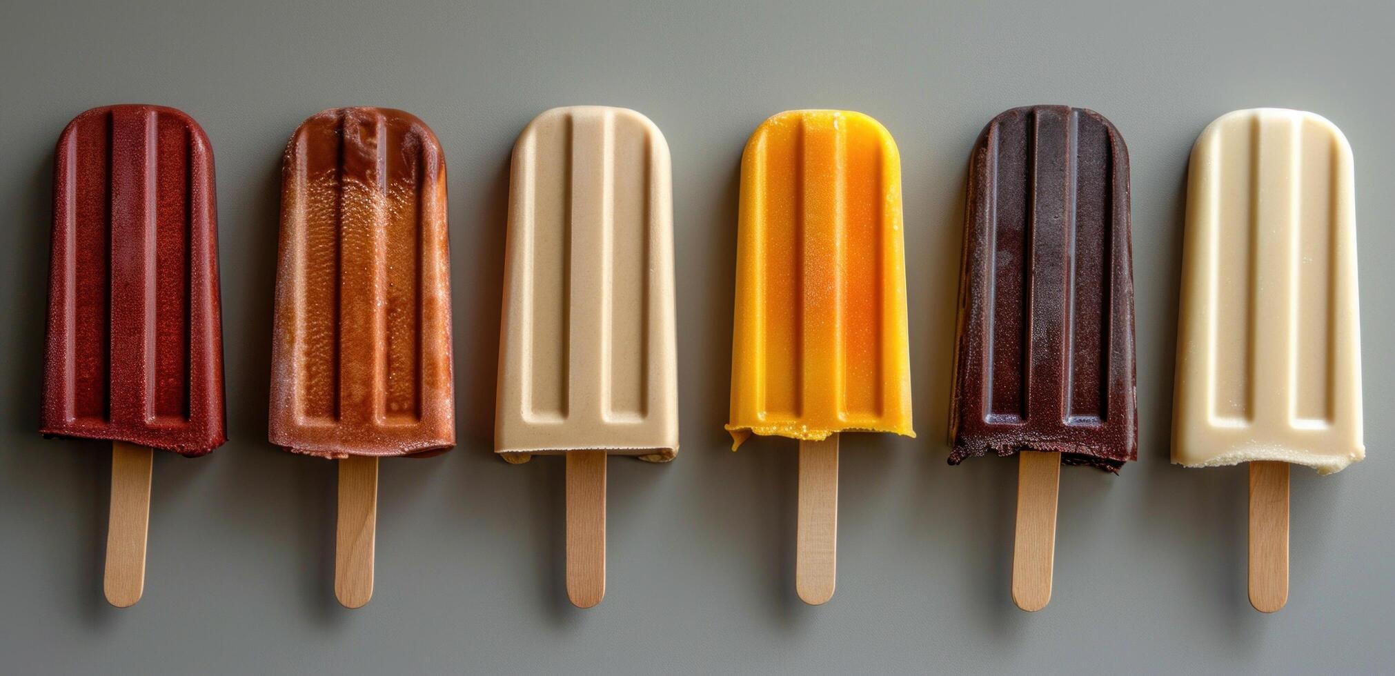 AI generated five different colored ice cream sticks on sticks photo