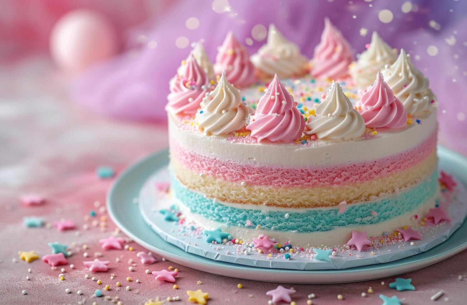 AI generated large colorful birthday cake front page background photo