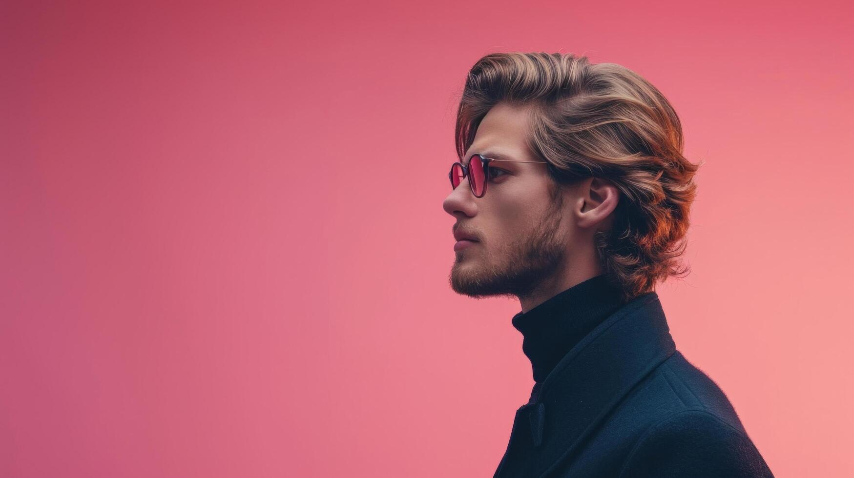 AI generated minimalist vivid advertisment background with handsome shef and copy space photo