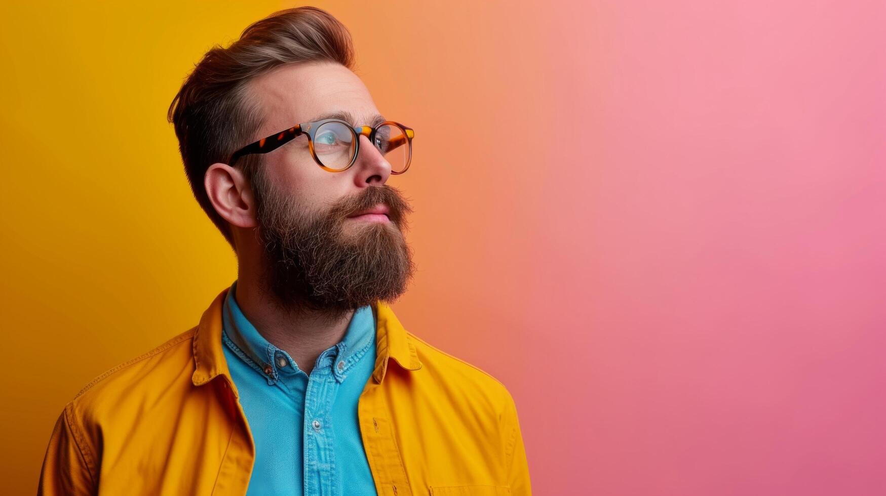 AI generated minimalist vivid advertisment background with handsome shef and copy space photo