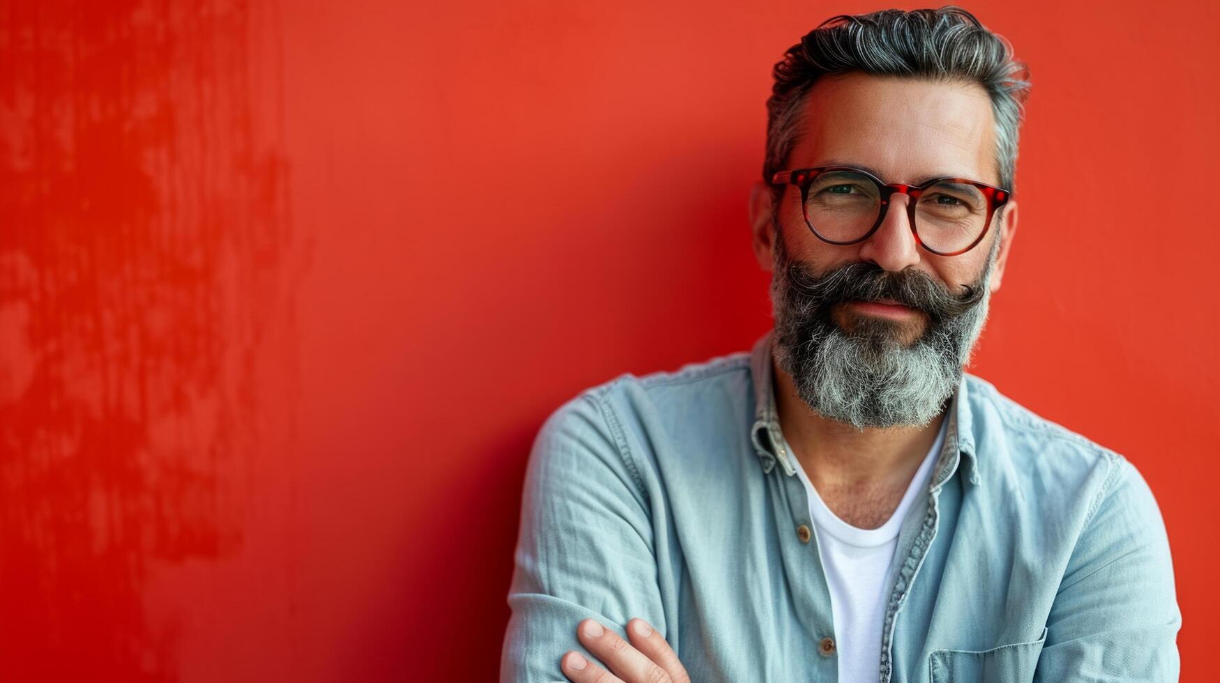 AI generated minimalist vivid advertisment background with handsome shef and copy space photo