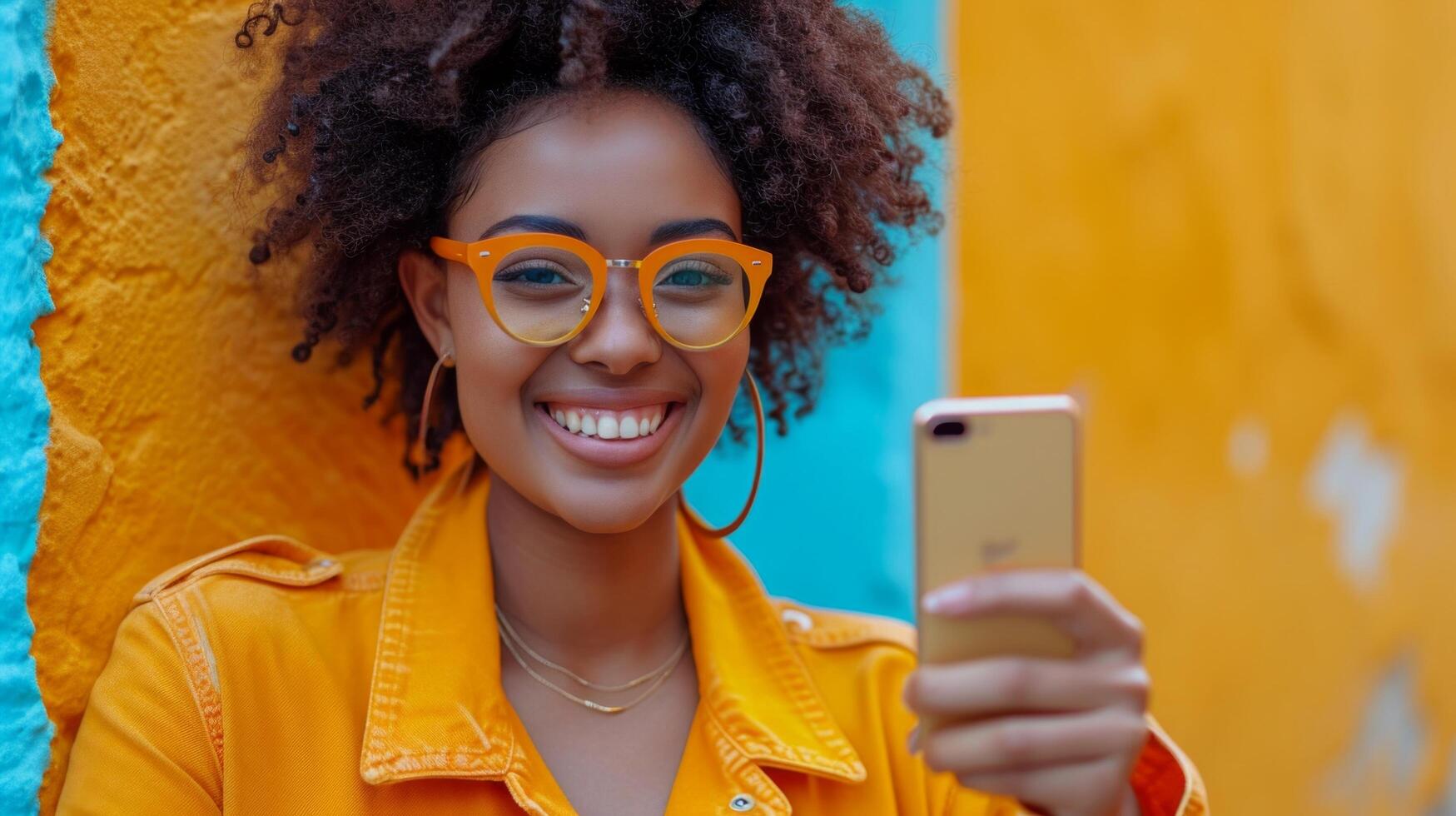 AI generated an african american woman pointing her finger while pointing to her smart phone photo