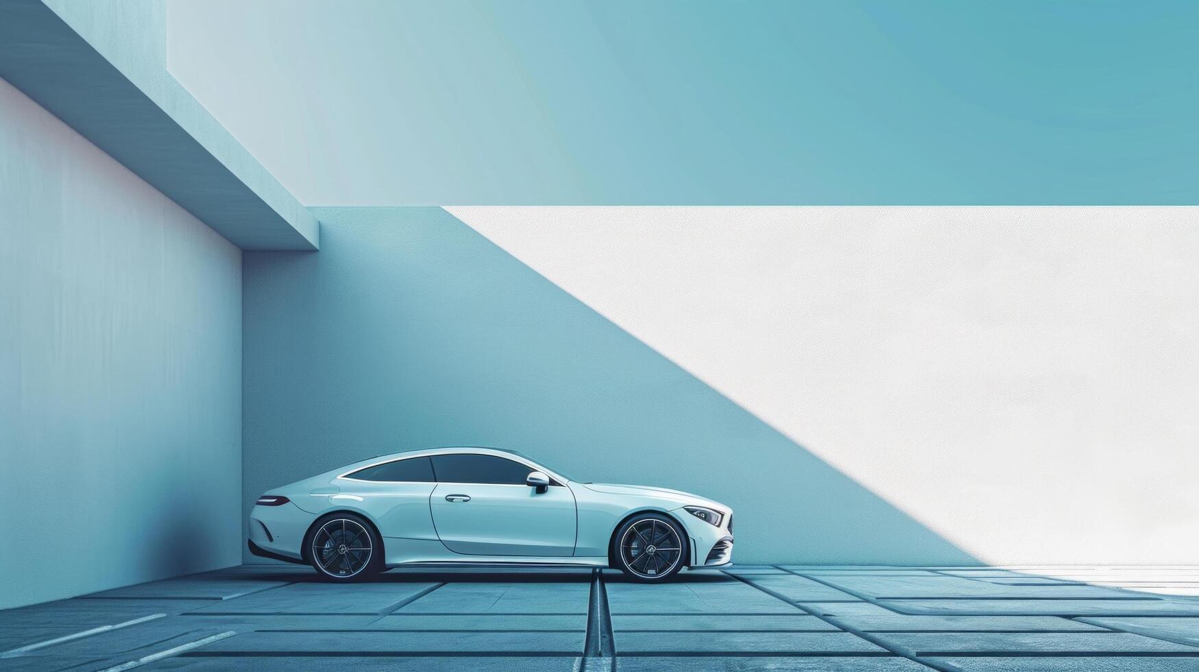 AI generated minimalist advertisment background with luxury car and copy space photo