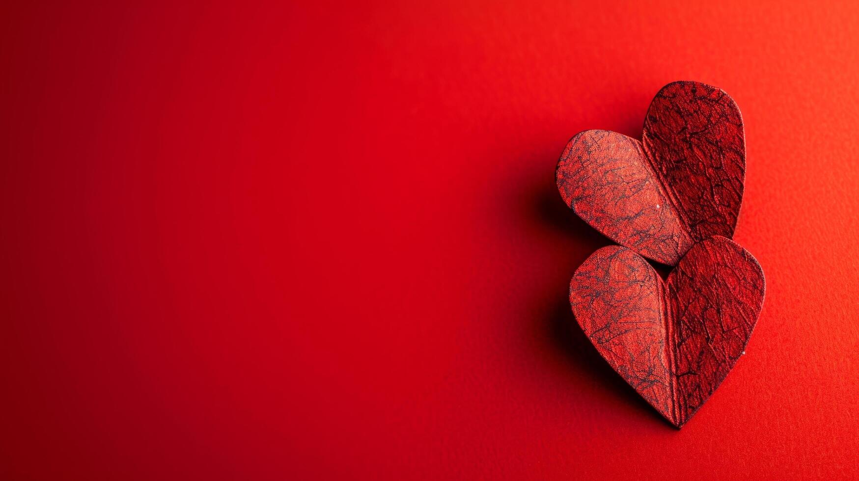 AI generated minimalist pink vivid background with two paper little hearts and copy space photo