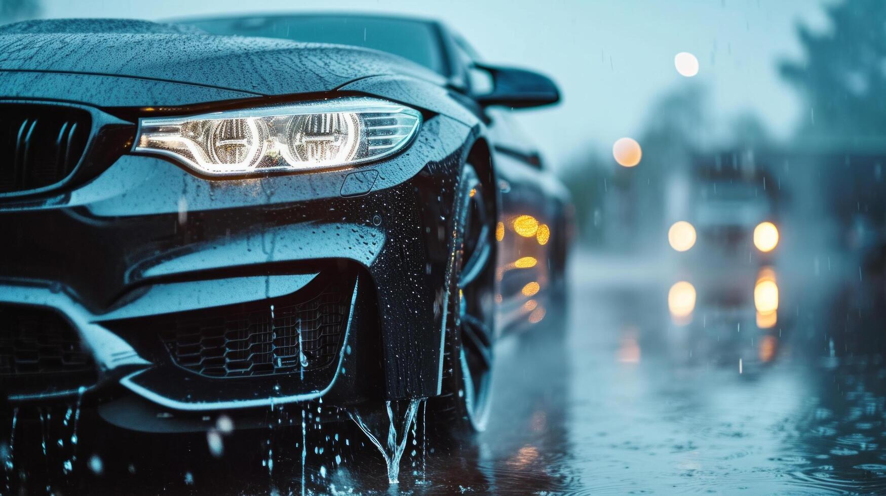 AI generated minimalist advertisment background with luxury car and copy space photo