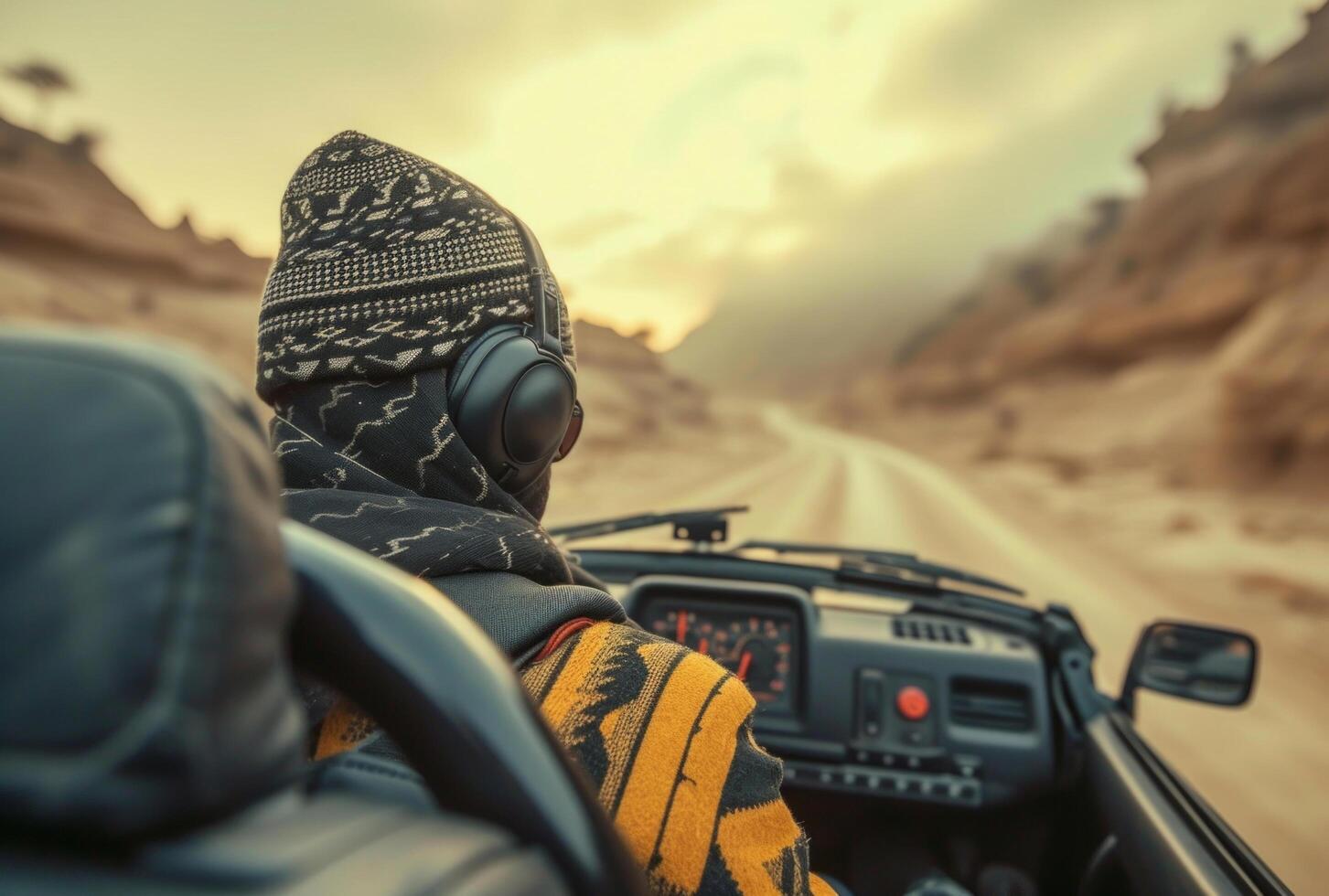 ai generado un hombre tomando un conducir en un convertible coche foto