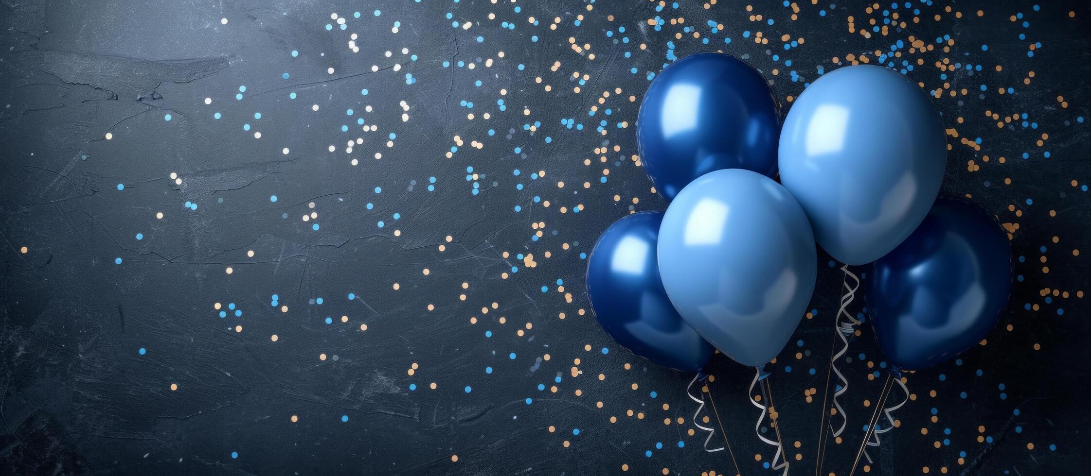 AI generated bright balloons with confetti on background photo