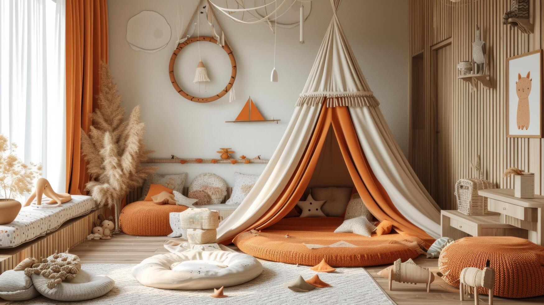 AI generated Inspiring interiors for children, blending modern aesthetics with playful exploration photo