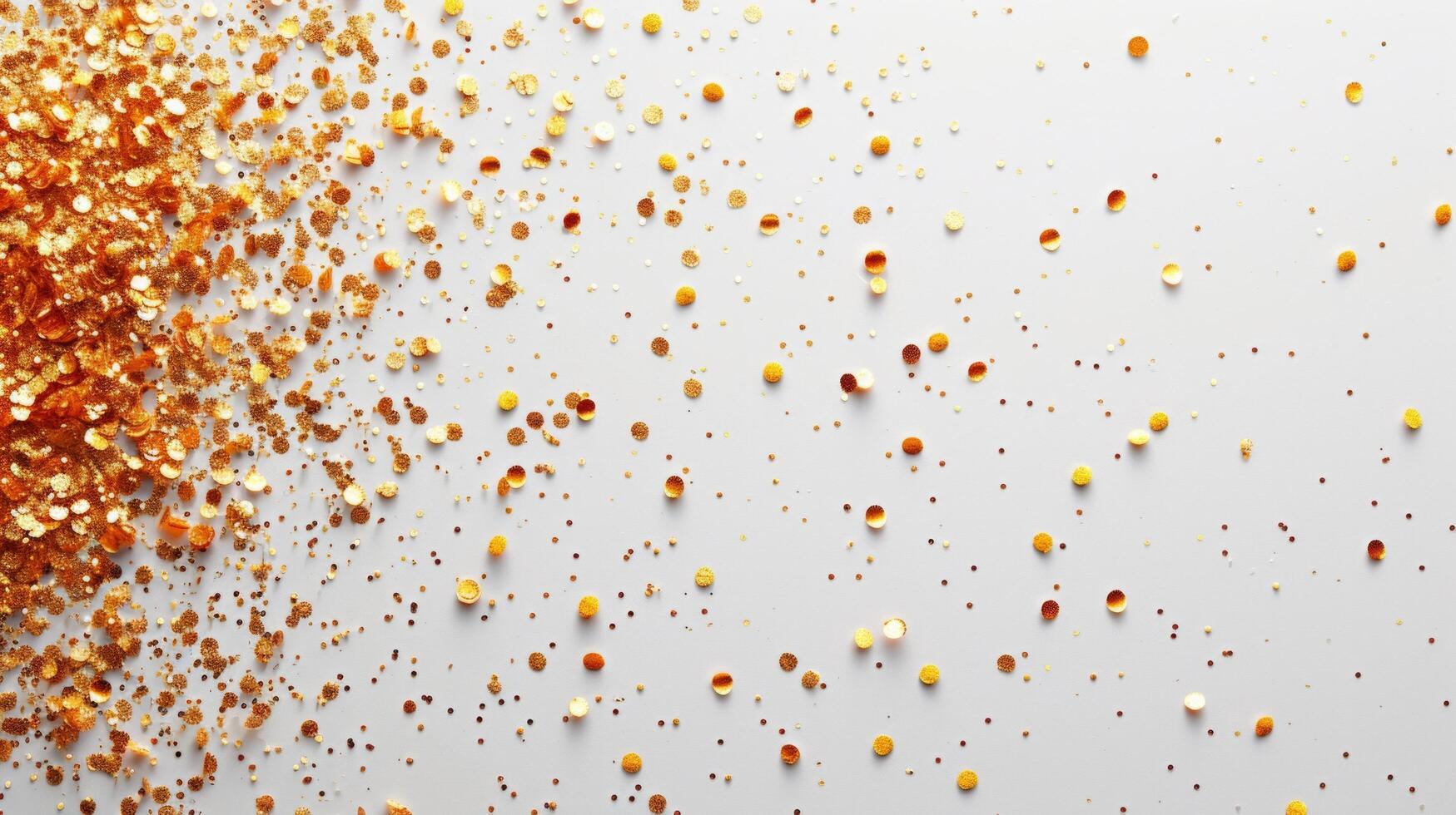 AI generated minimalist vivid advertisment background with little golden confetti and copy space photo