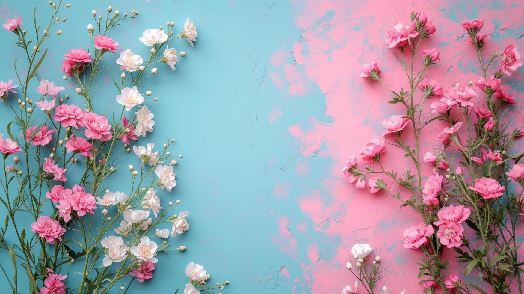 AI generated minimalist vivid advertisment background with spring bouquet and copy space photo