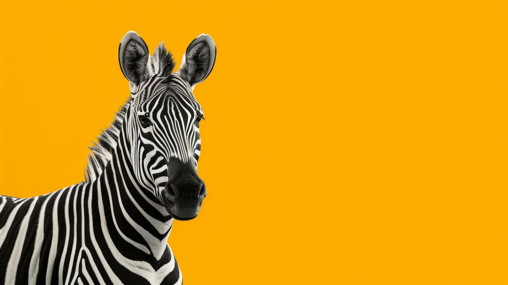 AI generated minimalist vivid advertisment background with zebra and copy space photo