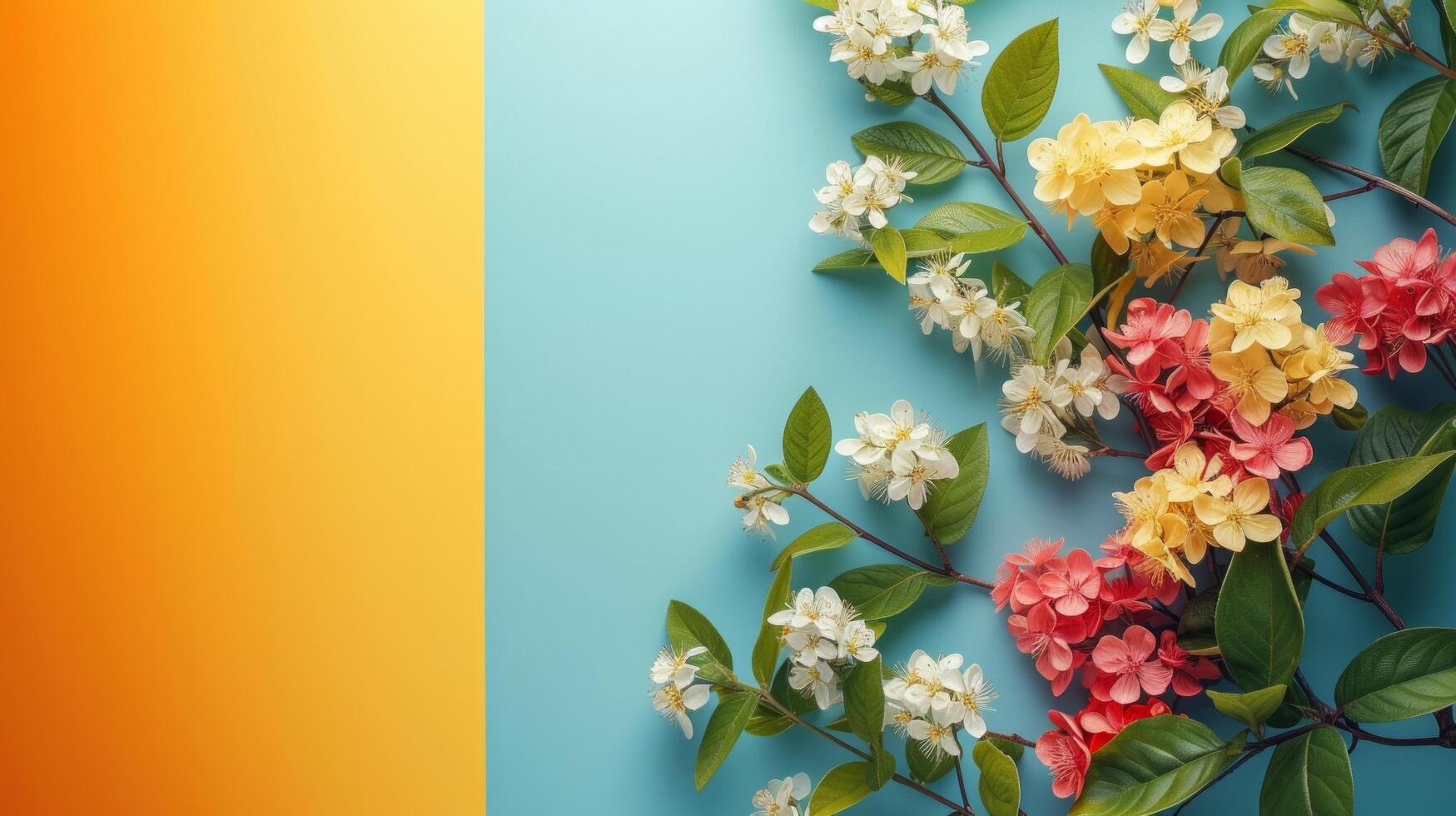 AI generated minimalist vivid advertisment spring background with copy space photo