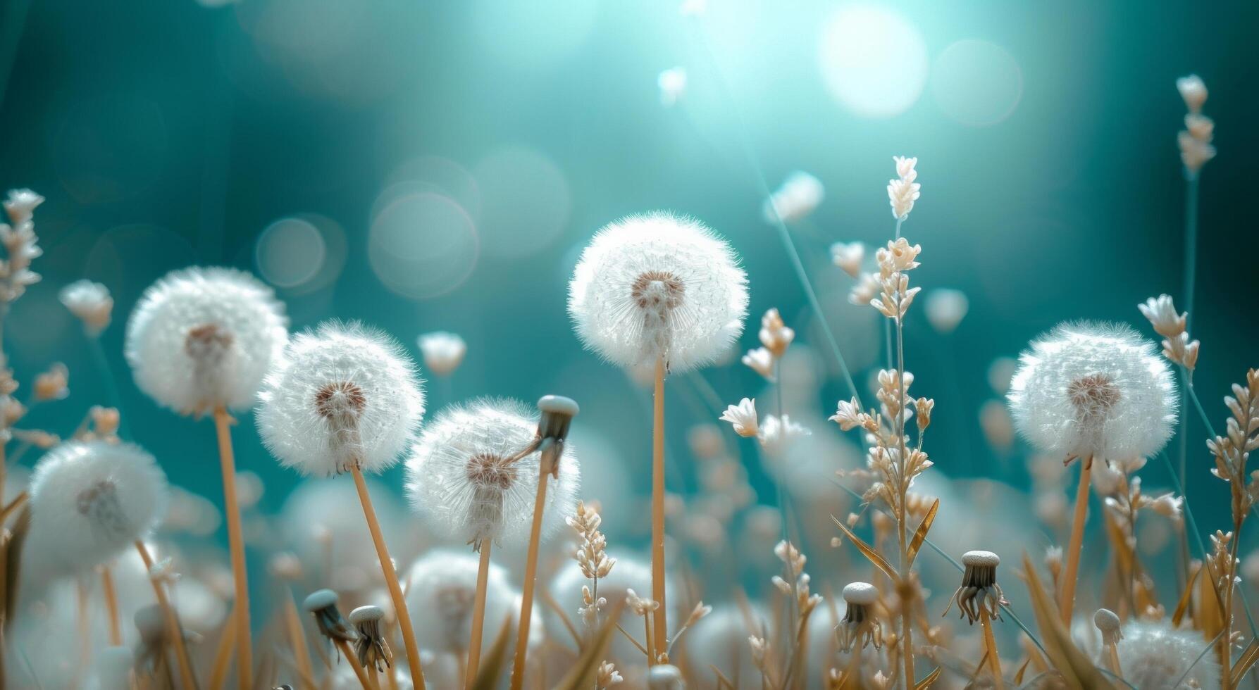 AI generated these dandelions are in the field by a field of grasses photo