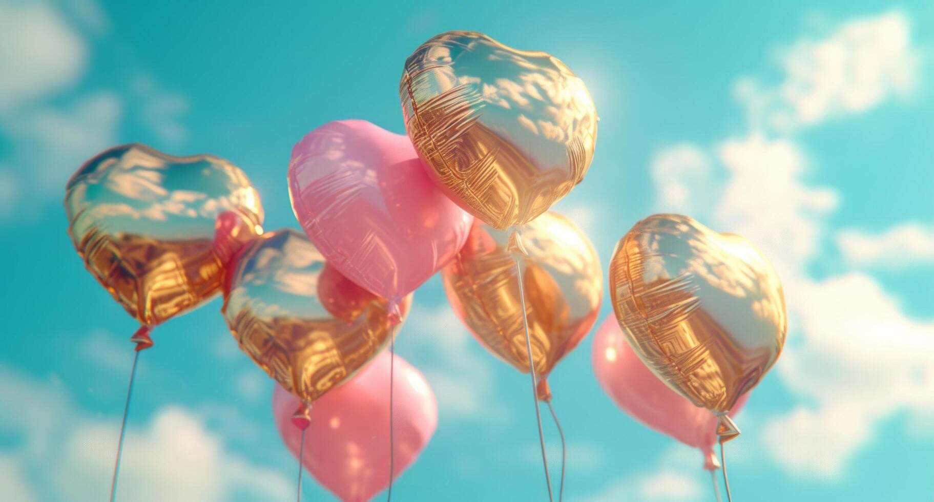 ai generado el oro globos con corazón íconos en enamorado foto