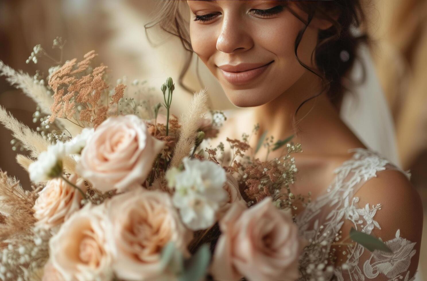 AI generated chic and fashionable romantic wedding photography photo