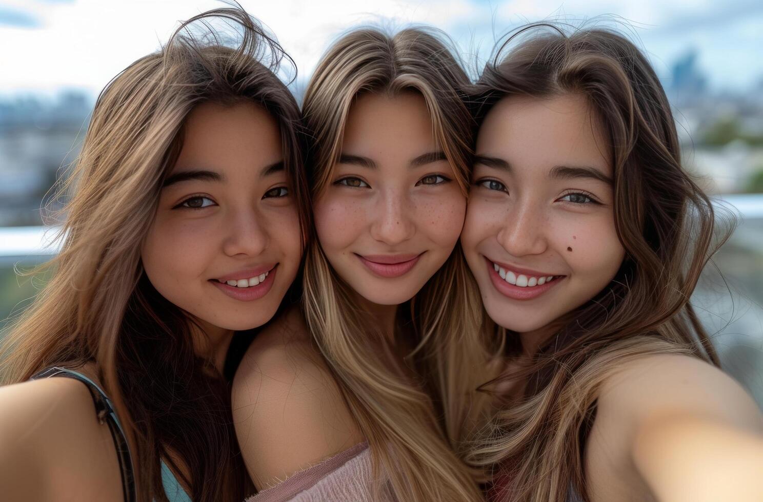 AI generated group selfie of three young women photo