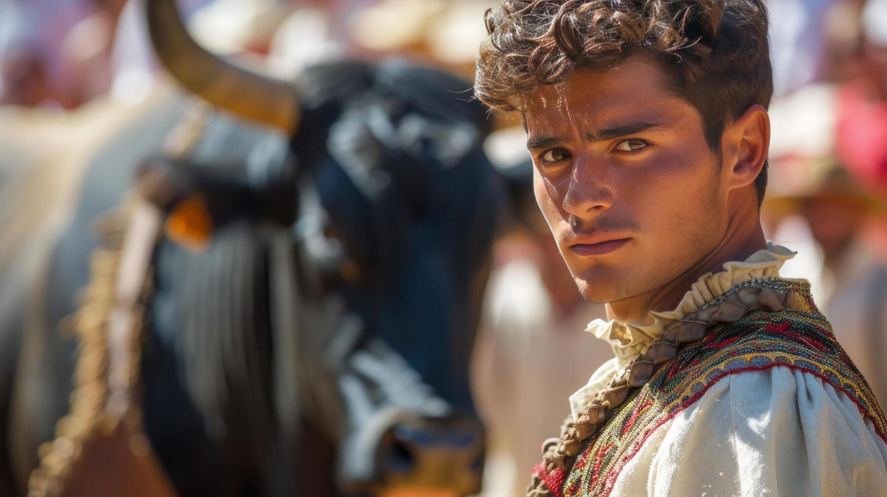 AI generated Young handsome Todor performs at a bullfight photo