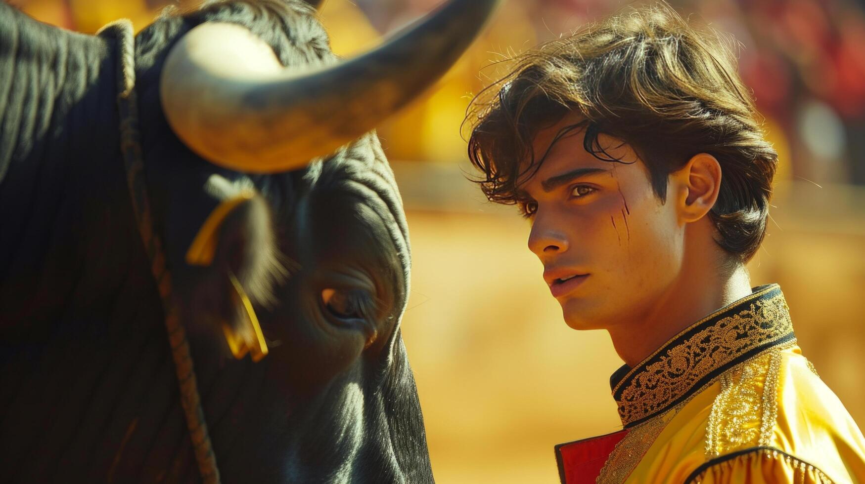 AI generated Young handsome Todor performs at a bullfight photo