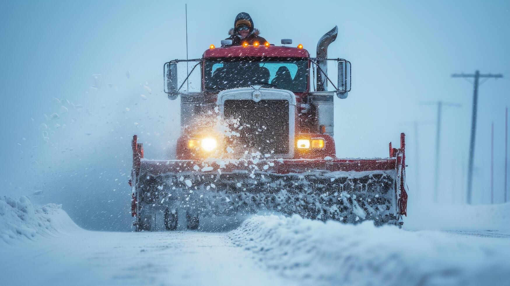 AI generated A man pushes a snowplow in front of him photo