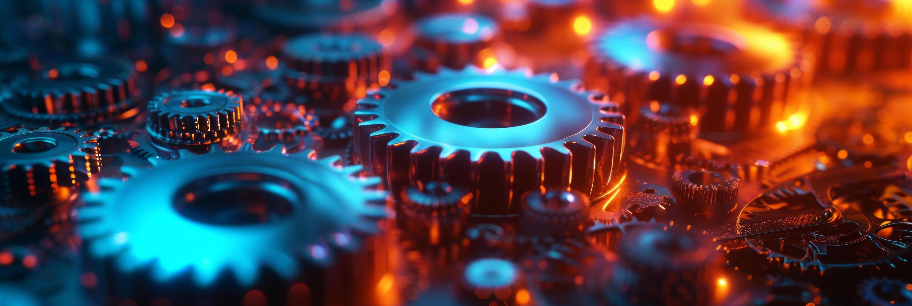 AI generated Abstract technological background of translucent gears in dark colors photo