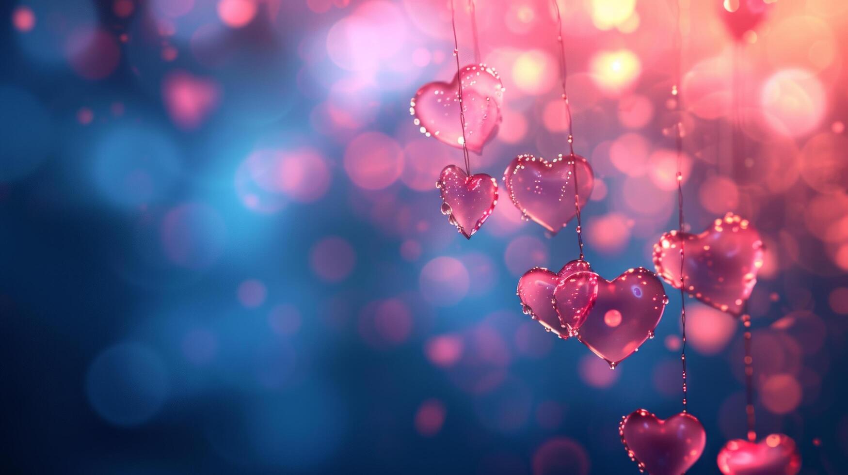 AI generated Beautiful blurred background with pink hearts and transparent bokeh lights photo