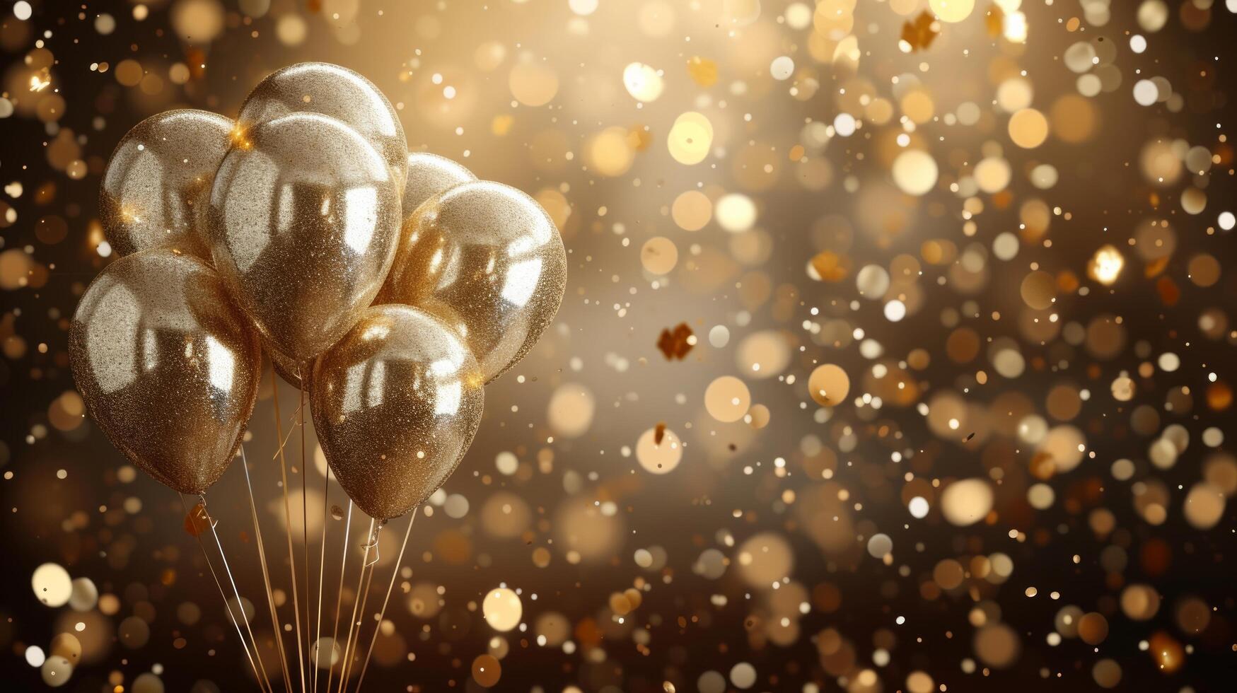 AI generated Festive background with glitter balloons, gold glitter confetti and plenty of space for text photo