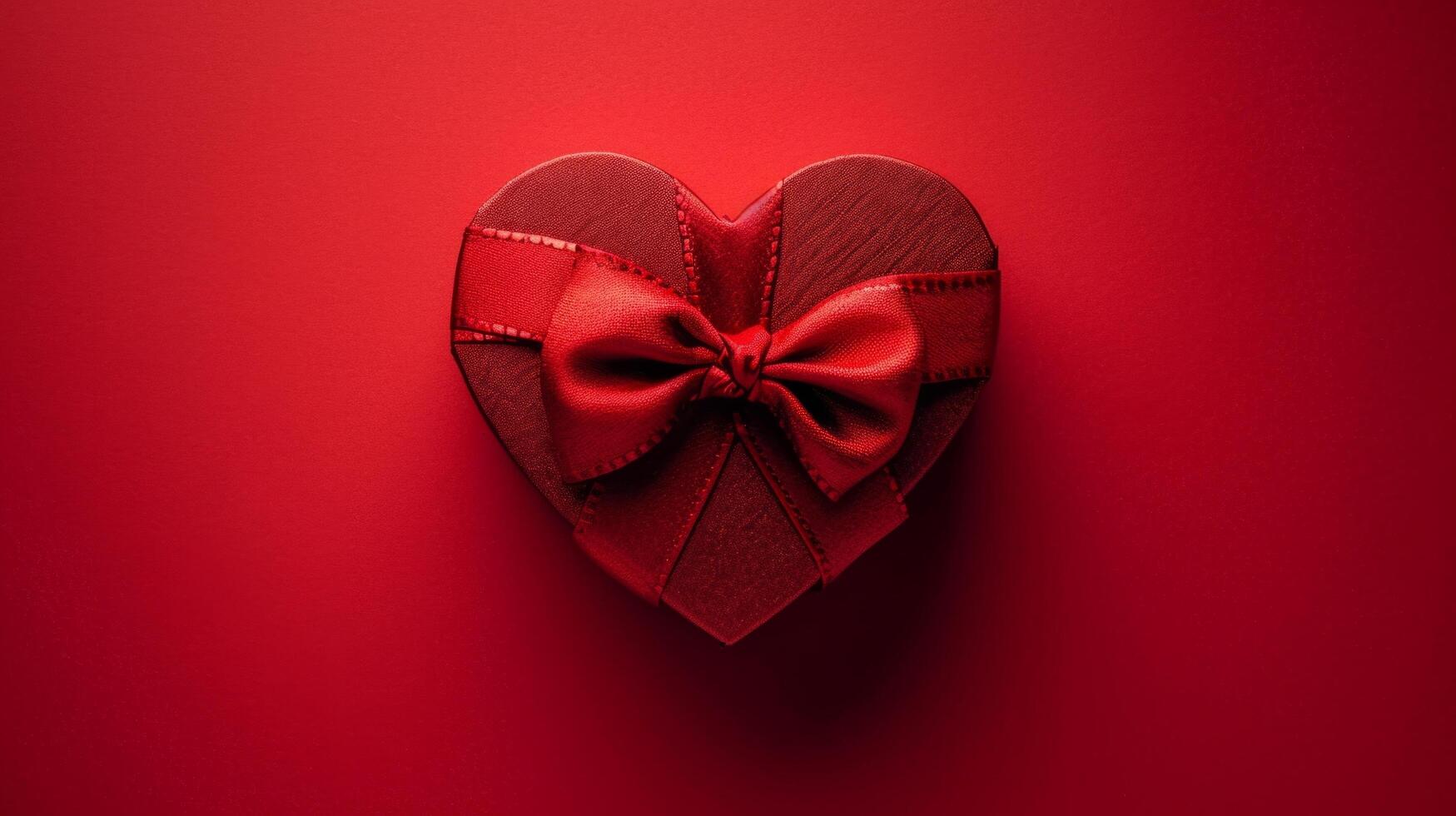 AI generated Red box in the shape of a heart with a bow on a minimalistic red background photo