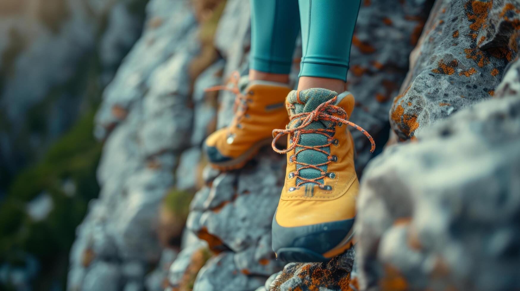 AI generated A beautiful girl with a rock climber is climbing the mountain photo