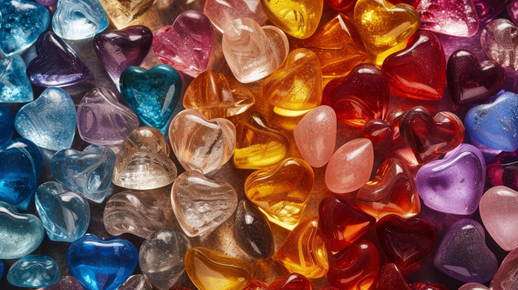 AI generated Beautiful background all filled with multi-colored glass hearts photo