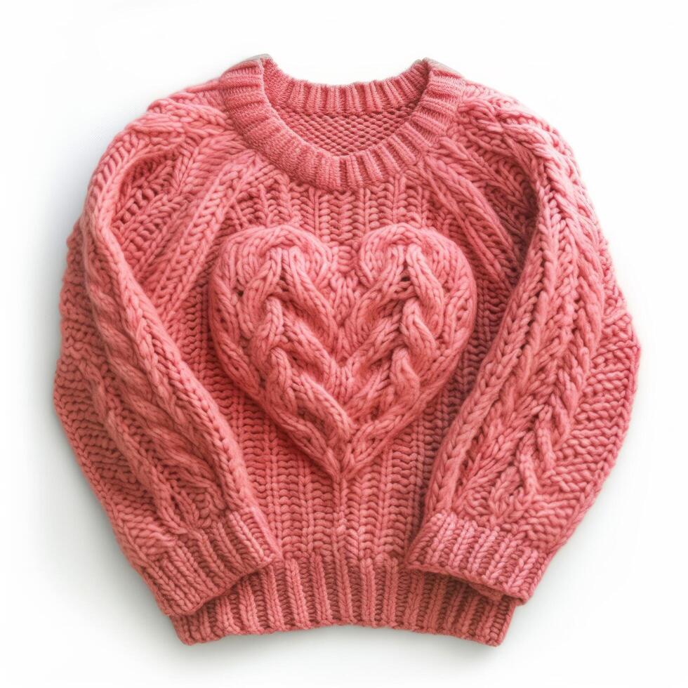 AI generated Cute knitted sweater in a heart isolated photo