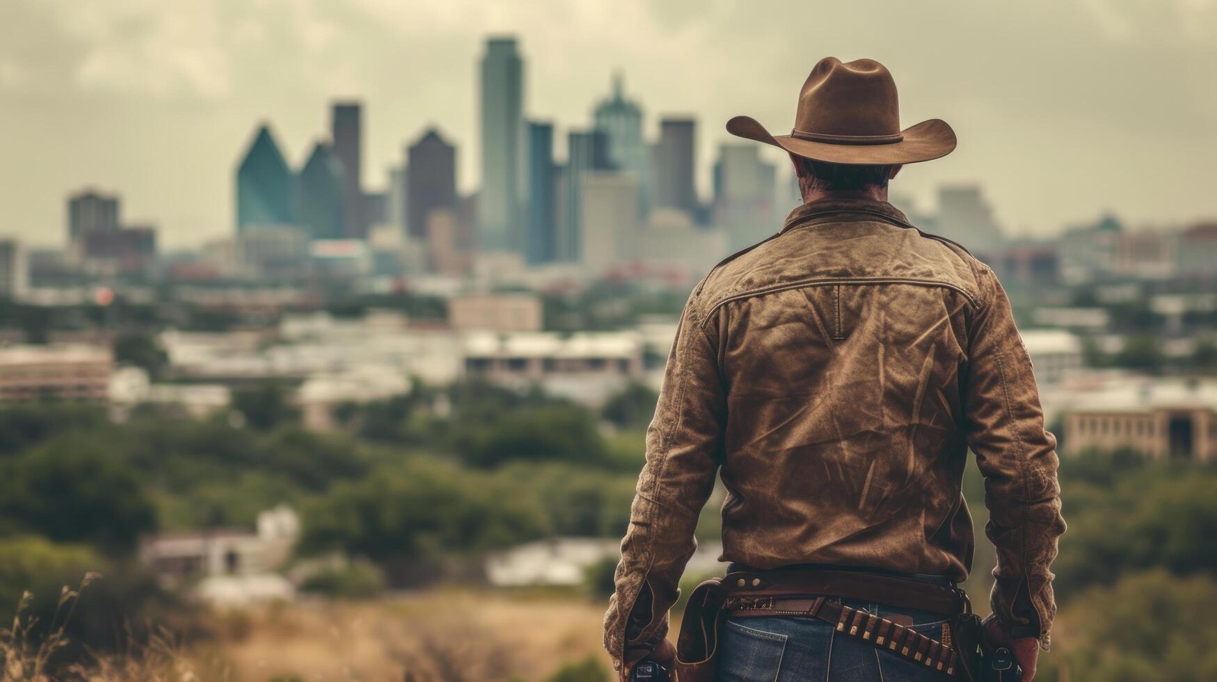 AI generated Handsome cool Texas Ranger with a gun looking at the camera photo