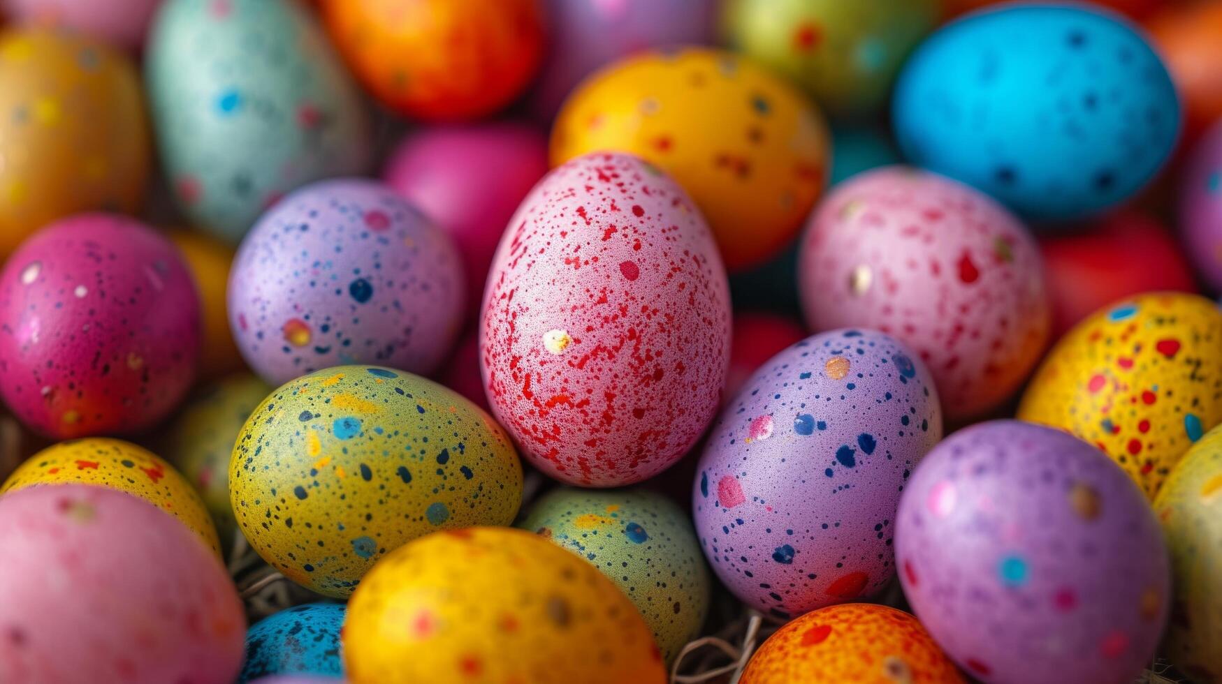 AI generated Background of multi-colored chicken eggs painted for Easter photo