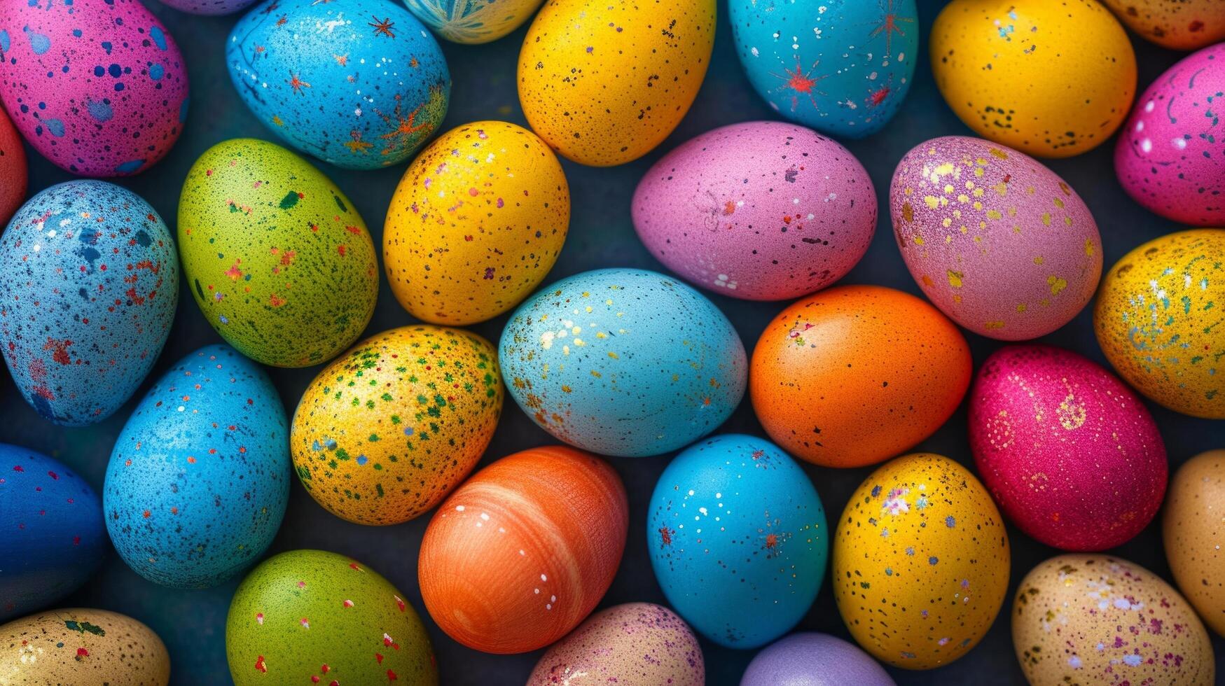 AI generated Background of multi-colored chicken eggs painted for Easter photo