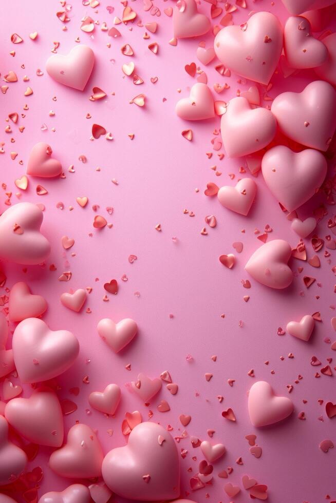AI generated Beautiful delicate pink background with frame of voluminous 3D hearts and plenty of space for text photo