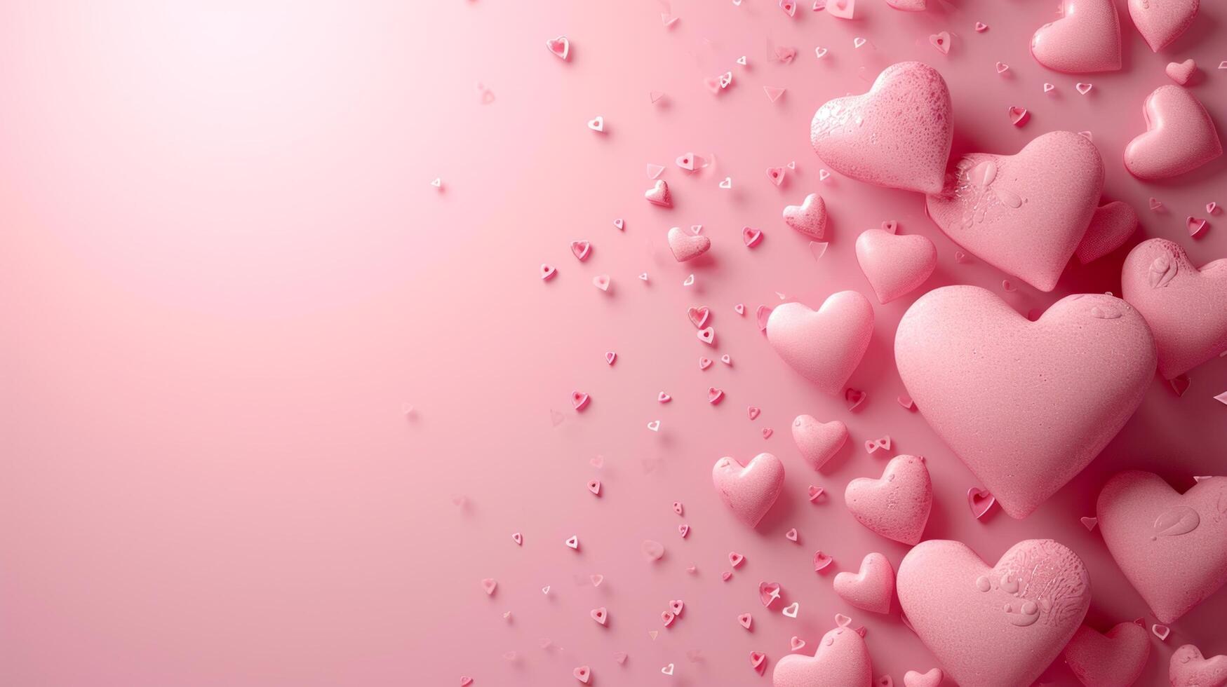 AI generated Beautiful delicate pink background with frame of voluminous 3D hearts and plenty of space for text photo