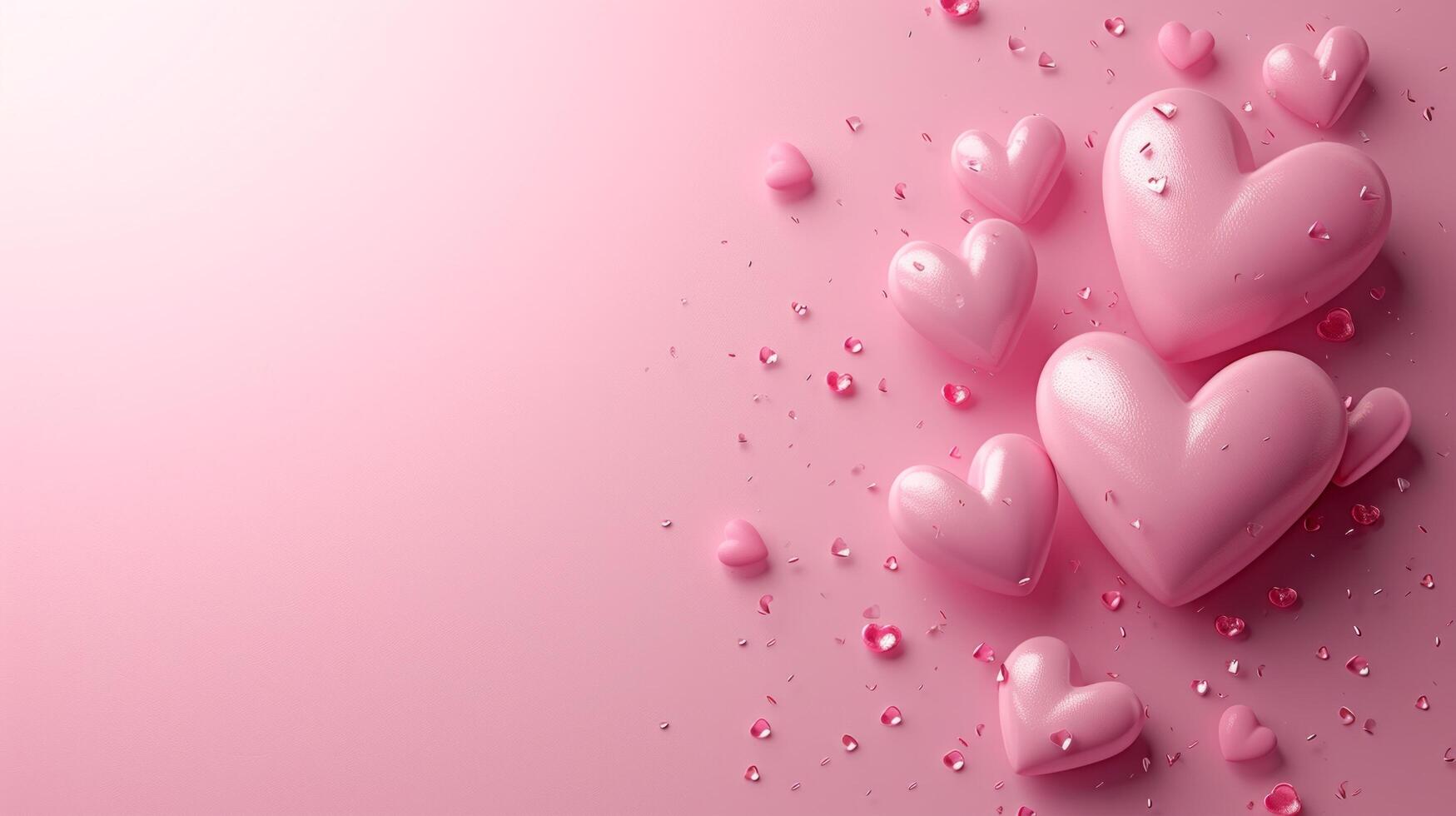AI generated Beautiful delicate pink background with frame of voluminous 3D hearts and plenty of space for text photo