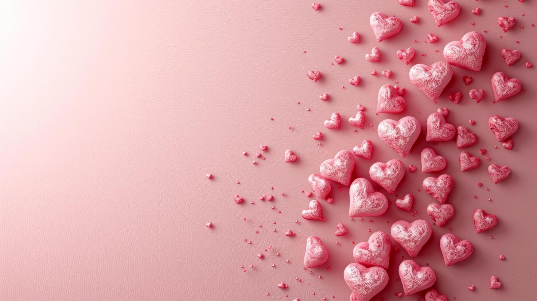 AI generated Beautiful delicate pink background with frame of voluminous 3D hearts and plenty of space for text photo