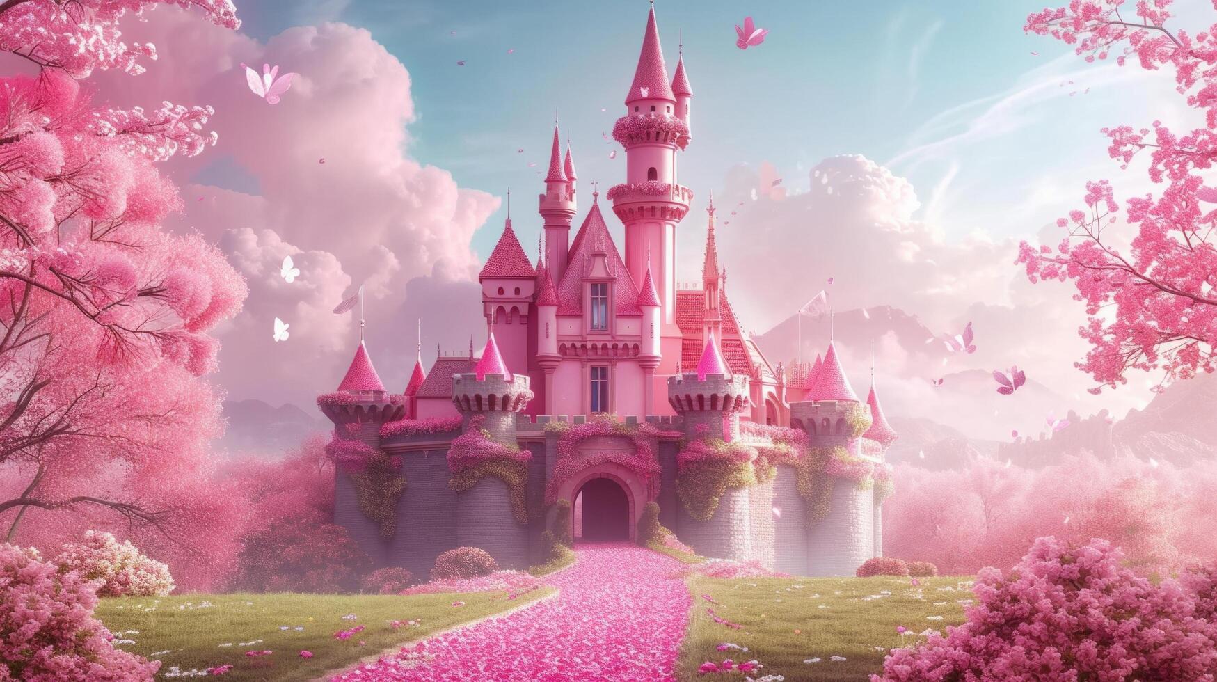 AI generated Beautiful pink princess castle photo