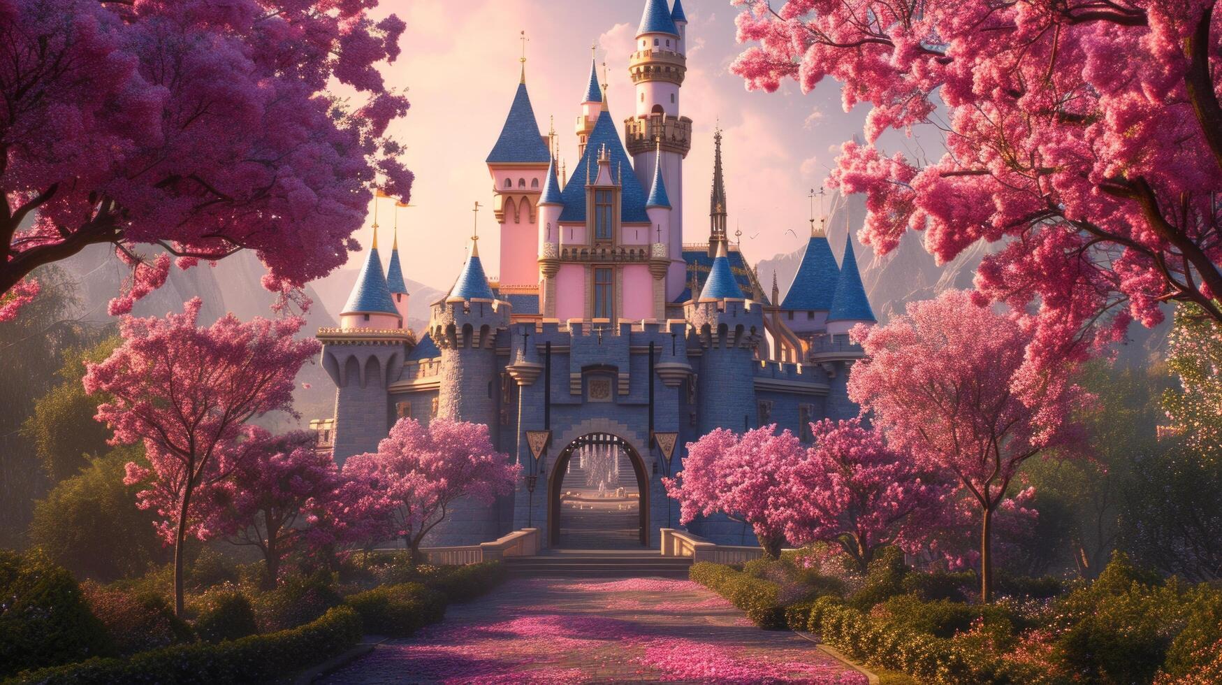 AI generated Beautiful pink princess castle photo