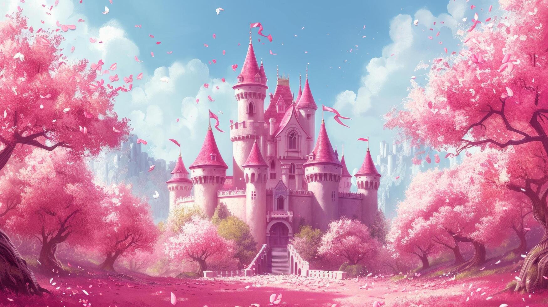 AI generated Beautiful pink princess castle photo