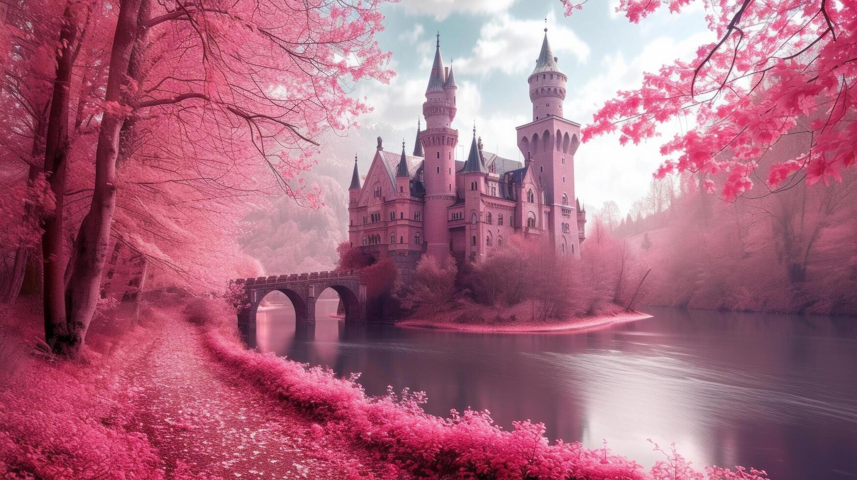 AI generated Beautiful pink princess castle photo