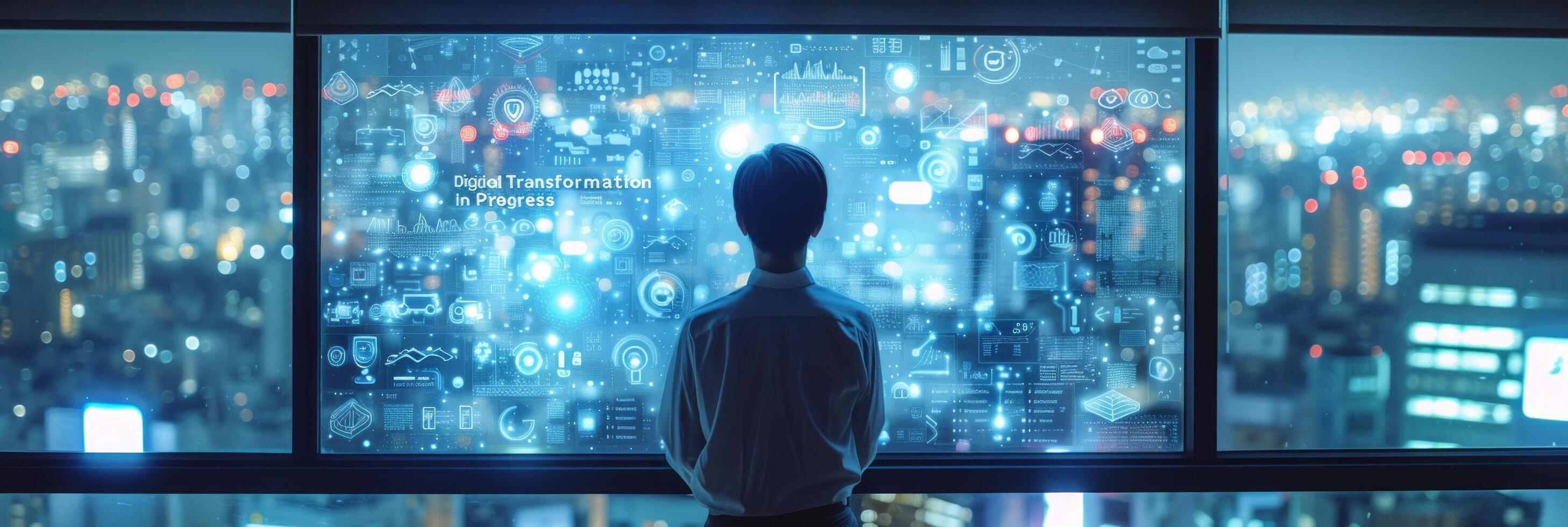 AI generated A corporate leader oversees the implementation of AI-driven technologies across departments photo