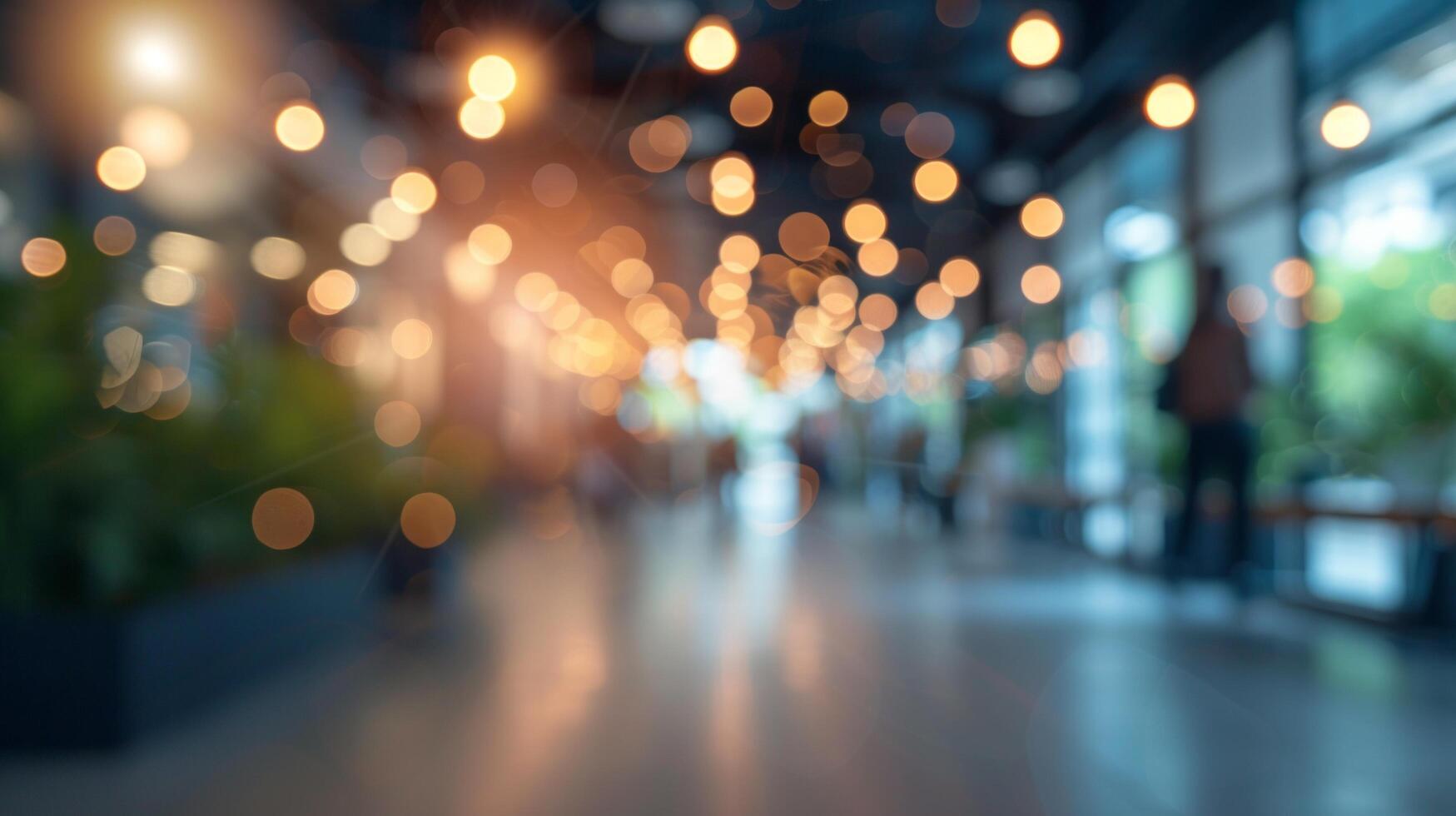 AI generated A Casual Business Environment with Blurred Figures and Bokeh Background photo