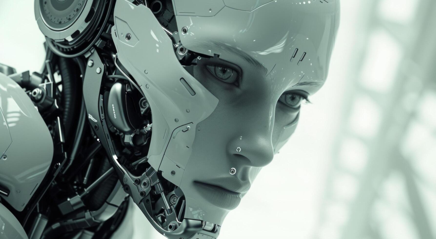 AI generated a robot is focusing its eyes on the viewer photo