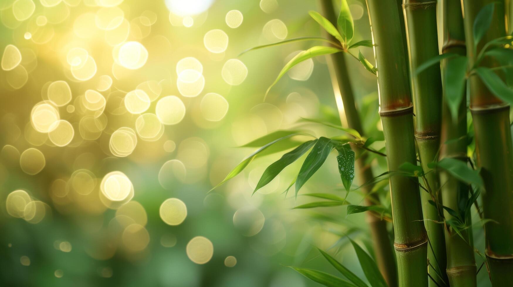 AI generated bamboo close up background with bokeh lights, large copyspace area, offcenter composition photo