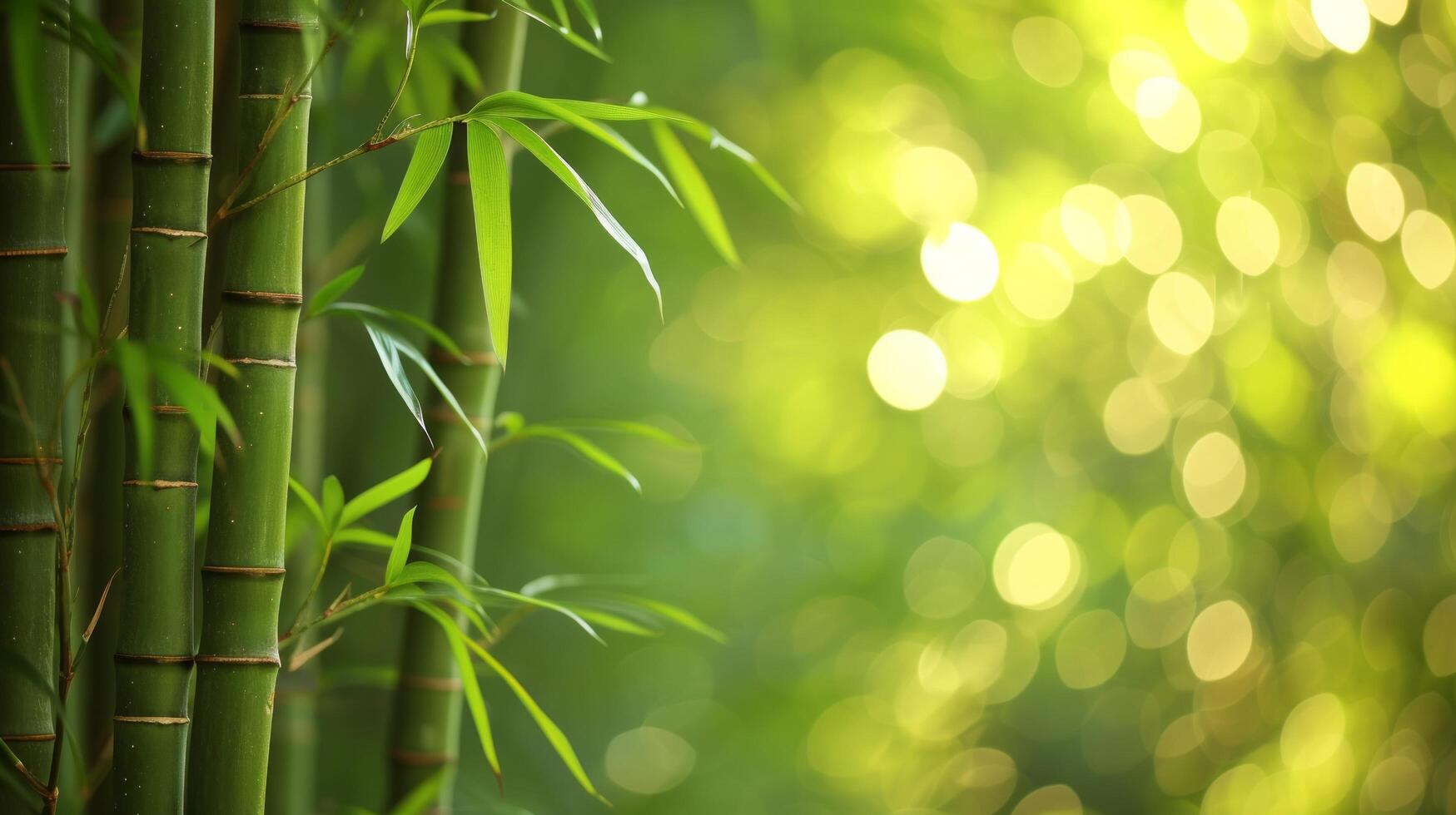 AI generated bamboo close up background with bokeh lights, large copyspace area, offcenter composition photo
