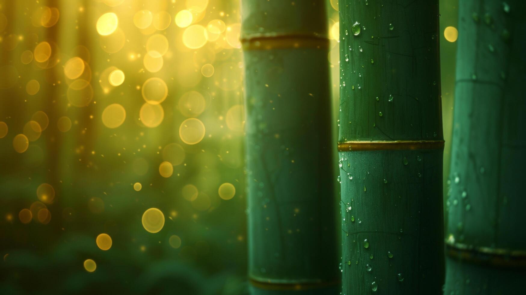 AI generated bamboo close up background with bokeh lights, large copyspace area, offcenter composition photo