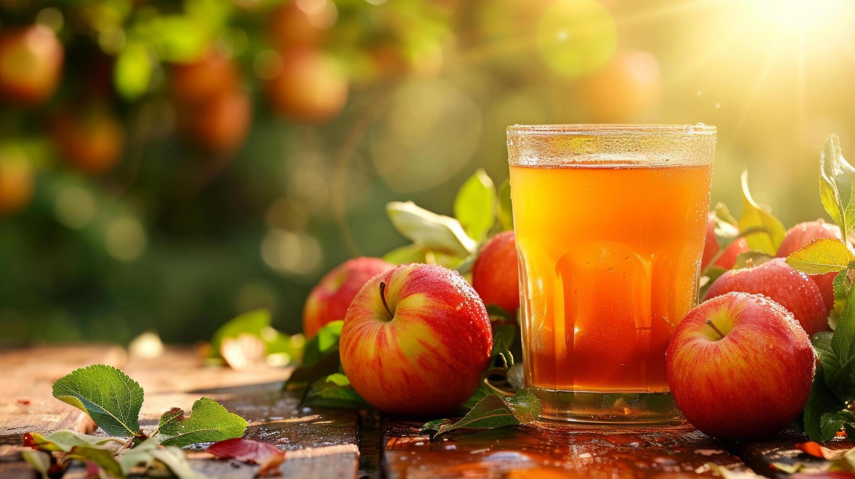 AI generated Beautiful background for apple juice advertising photo