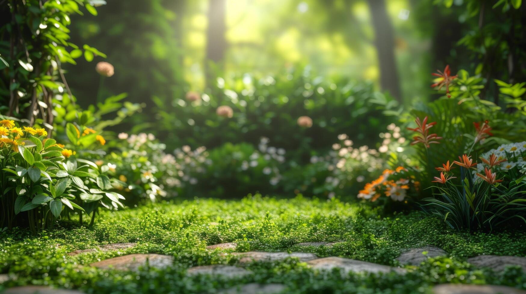 AI generated Beautiful background for garden spring party advertising photo