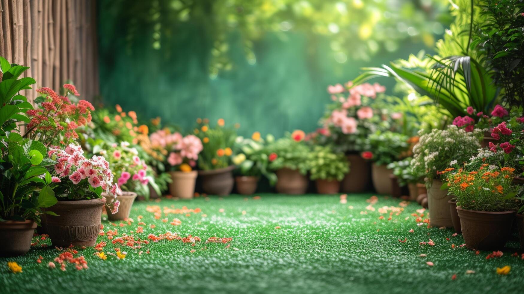 AI generated Beautiful background for garden spring party advertising ...